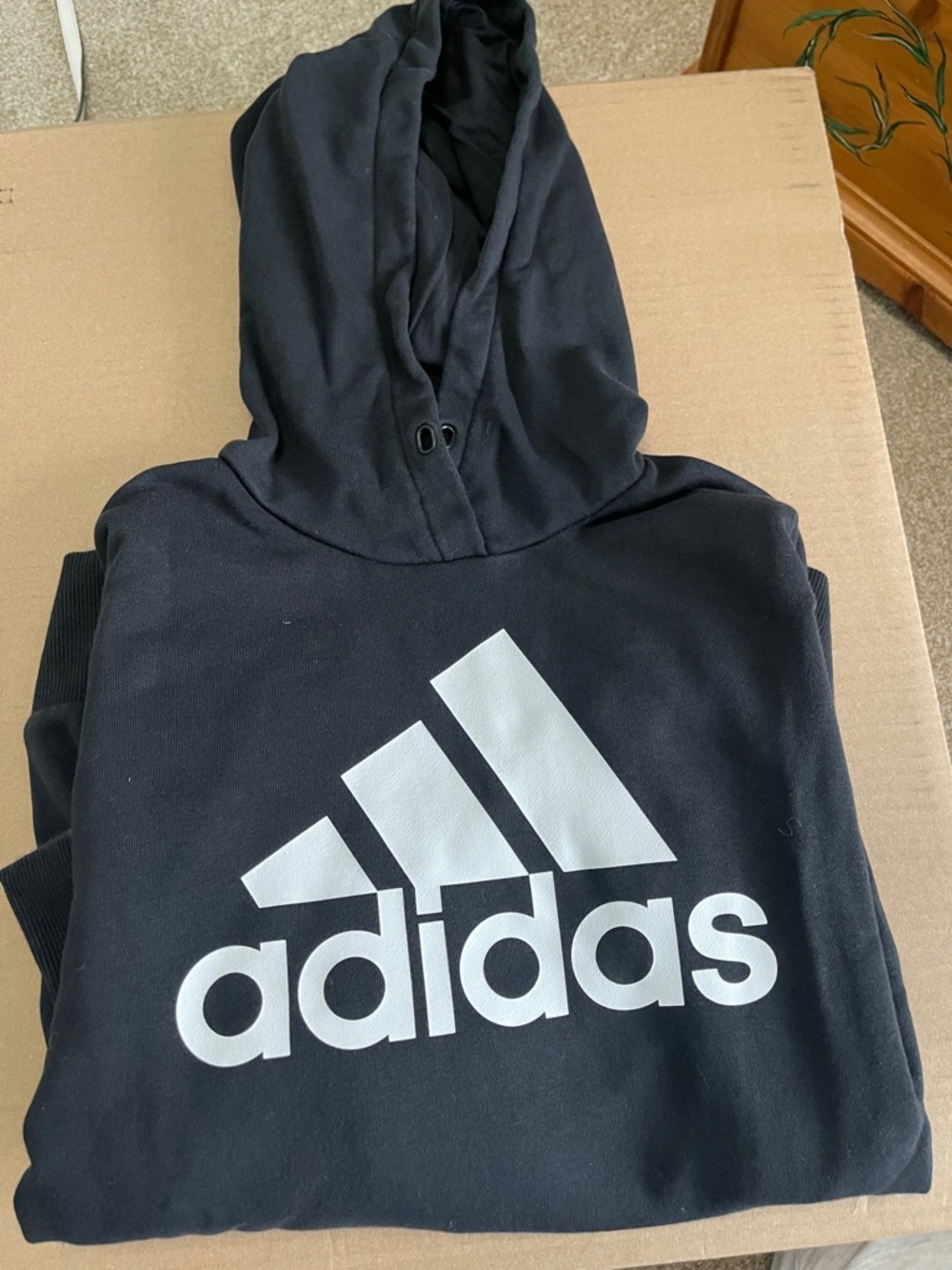 adidas Black Hoodie with White Trefoil-Inspired Logo